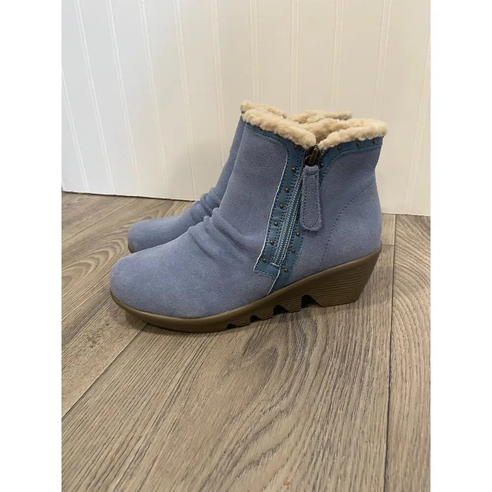 Skechers Jumper Sweet Stud Bootie Women's 6.0 Blue Wedge Studded Suede NEW